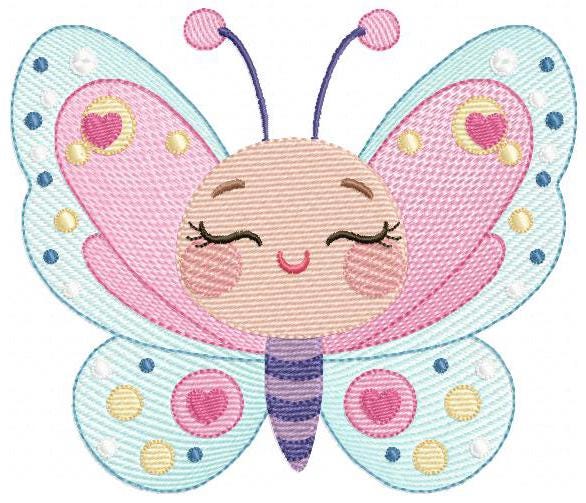 Butterfly with face embroidery design - Baby girl embroidery designs machine embroidery pattern - Colorful Butterfly - instant download pes