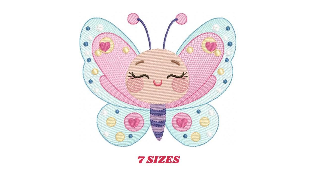 Butterfly with face embroidery design - Baby girl embroidery designs machine embroidery pattern - Colorful Butterfly - instant download pes