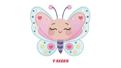 Butterfly with face embroidery design - Baby girl embroidery designs machine embroidery pattern - Colorful Butterfly - instant download pes