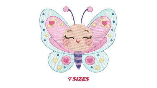 Butterfly with face embroidery design - Baby girl embroidery designs machine embroidery pattern - Colorful Butterfly - instant download pes