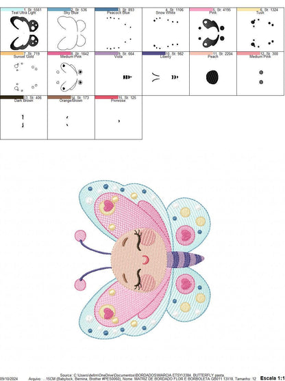 Butterfly with face embroidery design - Baby girl embroidery designs machine embroidery pattern - Colorful Butterfly - instant download pes