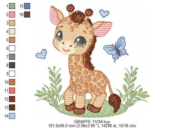 Giraffe embroidery design - Wild Safari Animal embroidery designs machine embroidery pattern - Giraffe with butterflies - instant download