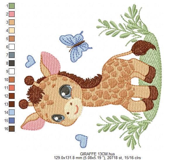 Giraffe embroidery design - Wild Safari Animal embroidery designs machine embroidery pattern - Giraffe with butterflies - instant download
