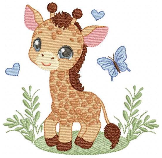 Giraffe embroidery design - Wild Safari Animal embroidery designs machine embroidery pattern - Giraffe with butterflies - instant download
