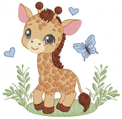 Giraffe embroidery design - Wild Safari Animal embroidery designs machine embroidery pattern - Giraffe with butterflies - instant download