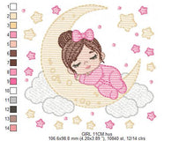 Load image into Gallery viewer, Baby girl embroidery design - Newborn sleeping in the moon embroidery designs machine embroidery pattern - Night Sky Star - instant download
