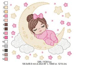 Baby girl embroidery design - Newborn sleeping in the moon embroidery designs machine embroidery pattern - Night Sky Star - instant download