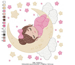 Baby girl embroidery design - Newborn sleeping in the moon embroidery designs machine embroidery pattern - Night Sky Star - instant download