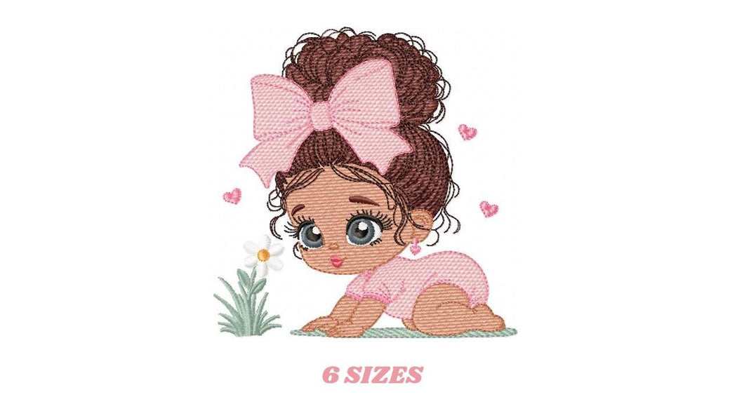 Baby Girl crawling embroidery designs - Toddler with lace and curly hair embroidery design machine embroidery pattern - instant download pes