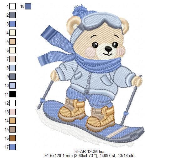 Ski Bear embroidery designs - Male Bear Skiing embroidery design machine embroidery pattern - Baby boy embroidery file - instant download