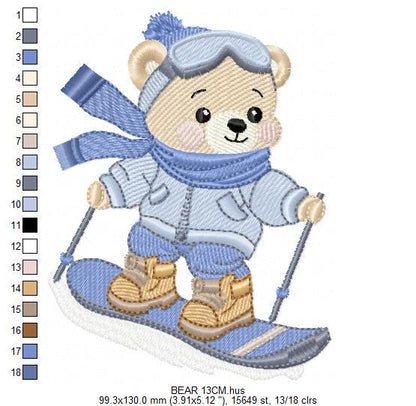 Ski Bear embroidery designs - Male Bear Skiing embroidery design machine embroidery pattern - Baby boy embroidery file - instant download