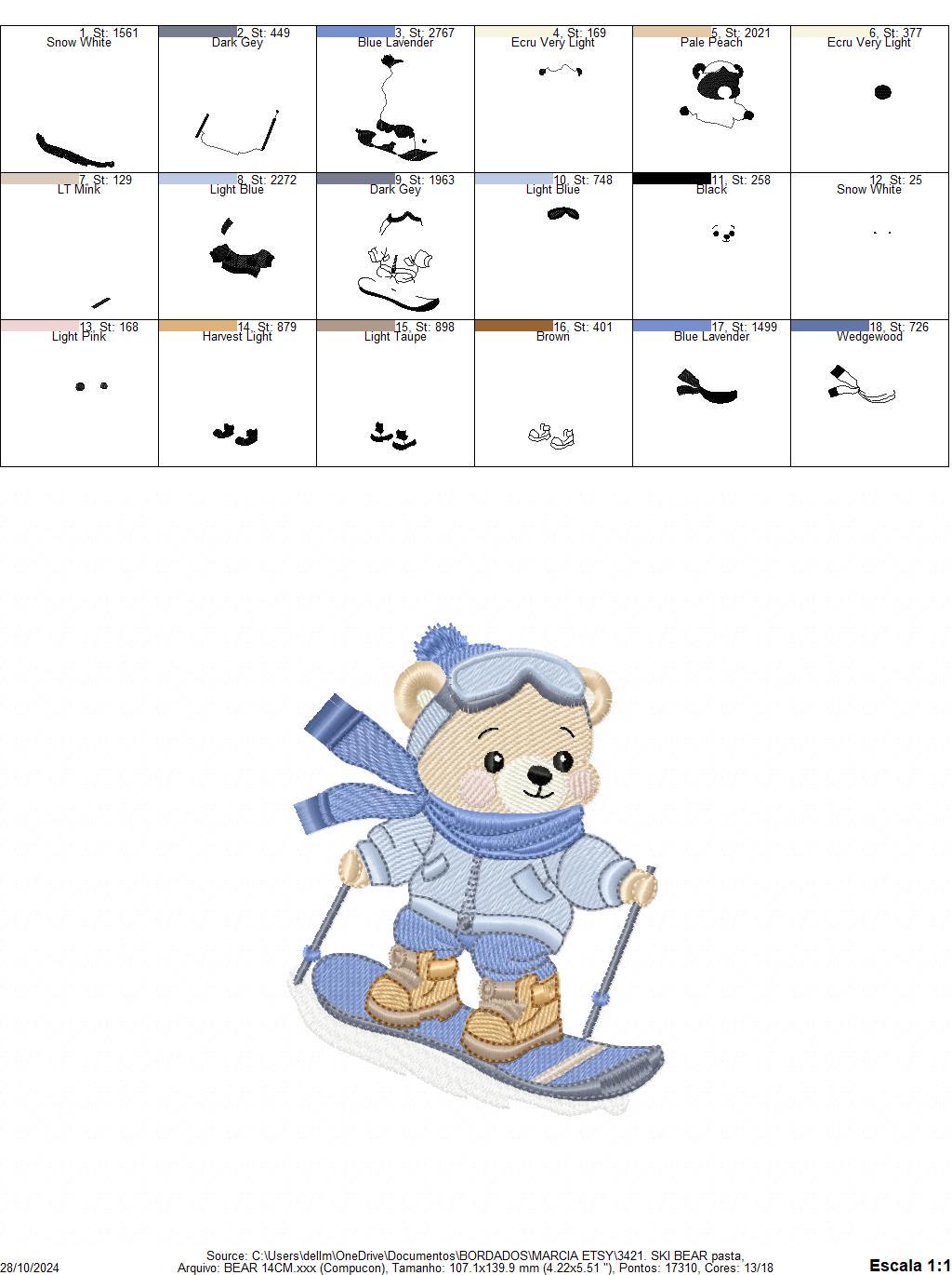Ski Bear embroidery designs - Male Bear Skiing embroidery design machine embroidery pattern - Baby boy embroidery file - instant download