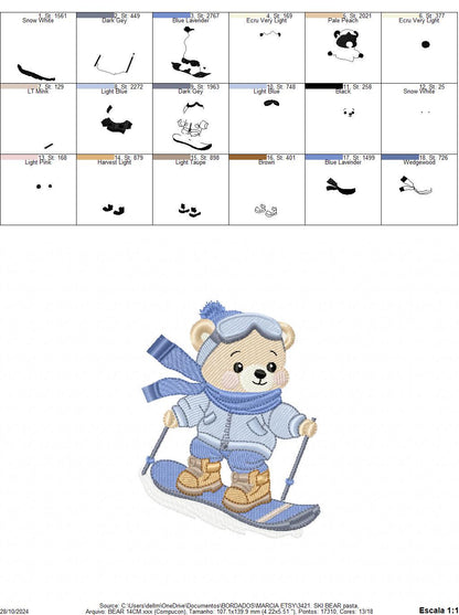 Ski Bear embroidery designs - Male Bear Skiing embroidery design machine embroidery pattern - Baby boy embroidery file - instant download