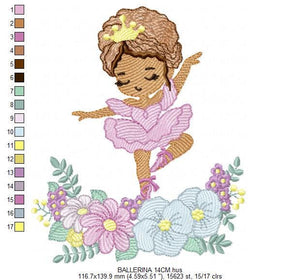 Ballerina embroidery designs - Ballet dancer with flowers embroidery design machine embroidery pattern - Baby girl file - instant download