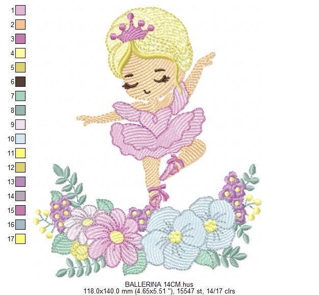 Ballerina embroidery designs - Ballet dancer with flowers embroidery design machine embroidery pattern - Baby girl file - instant download