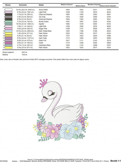 Swan with crown embroidery designs - Baby Girl embroidery design machine embroidery pattern - Swan with flowers - Instant download pes jef