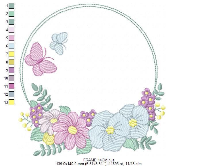 Frame with flowers embroidery designs - Floral Laurel Shape embroidery design machine embroidery pattern - Baby girl - instant download pes