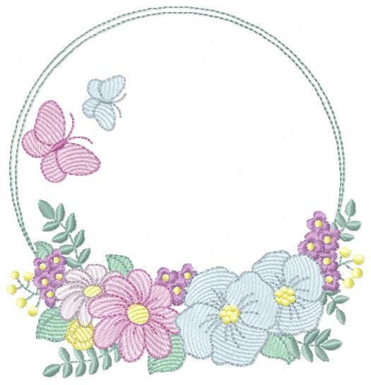 Frame with flowers embroidery designs - Floral Laurel Shape embroidery design machine embroidery pattern - Baby girl - instant download pes
