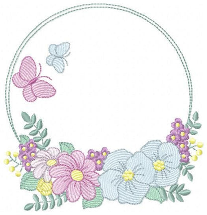 Frame with flowers embroidery designs - Floral Laurel Shape embroidery design machine embroidery pattern - Baby girl - instant download pes