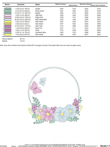 Frame with flowers embroidery designs - Floral Laurel Shape embroidery design machine embroidery pattern - Baby girl - instant download pes