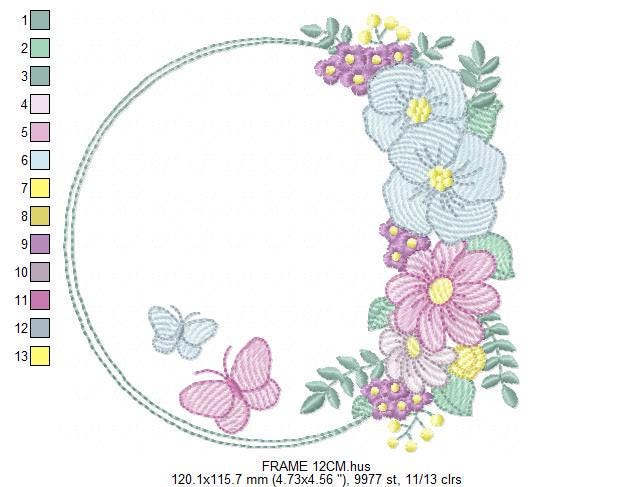 Frame with flowers embroidery designs - Floral Laurel Shape embroidery design machine embroidery pattern - Baby girl - instant download pes