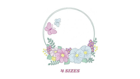 Frame with flowers embroidery designs - Floral Laurel Shape embroidery design machine embroidery pattern - Baby girl - instant download pes