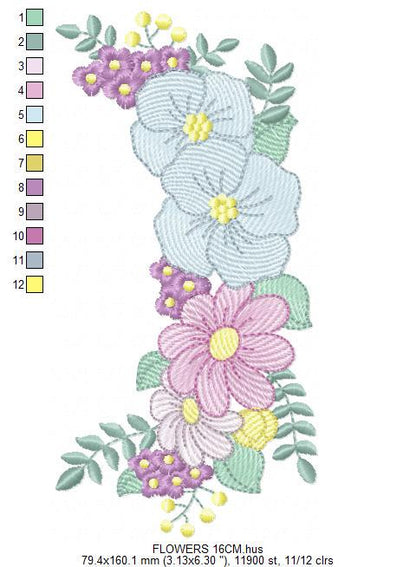 Flower Frame embroidery designs - Kitchen Towel Floral embroidery design machine embroidery pattern - Flower Wreath file - instant download