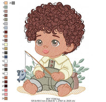 Charger l&#39;image dans la galerie, Baby boy embroidery design - Fishing boy embroidery designs machine embroidery pattern - Children toddler embroidery - instant download pes
