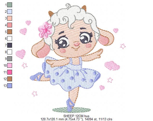 Ballerina Sheep embroidery design - Lamb Ballerina embroidery designs machine embroidery pattern - Animal Ballet dancer - instant download