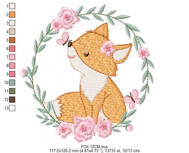 Fox with flower frame embroidery designs - Woodland Animal embroidery design machine embroidery pattern - Red fox Instant download pes jef