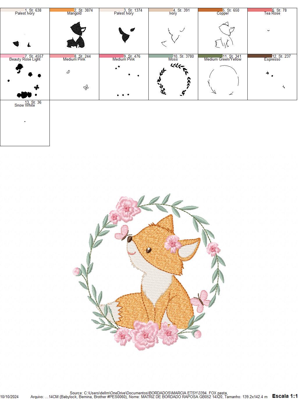 Fox with flower frame embroidery designs - Woodland Animal embroidery design machine embroidery pattern - Red fox Instant download pes jef