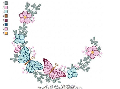 Flower Frame With butterflies embroidery designs - Delicate Butterfly embroidery design machine embroidery pattern - Wreath embroidery file