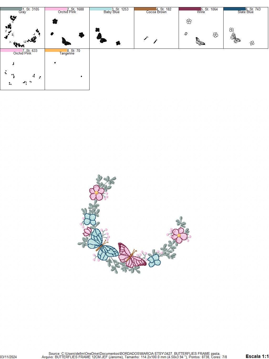 Flower Frame With butterflies embroidery designs - Delicate Butterfly embroidery design machine embroidery pattern - Wreath embroidery file