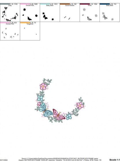 Flower Frame With butterflies embroidery designs - Delicate Butterfly embroidery design machine embroidery pattern - Wreath embroidery file