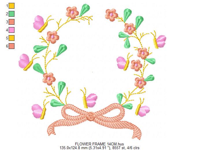 Laurel with lace and flowers embroidery designs - Floral wreath embroidery design machine embroidery pattern - instant digital download pes