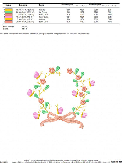 Laurel with lace and flowers embroidery designs - Floral wreath embroidery design machine embroidery pattern - instant digital download pes
