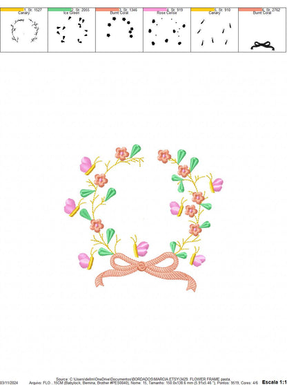 Laurel with lace and flowers embroidery designs - Floral wreath embroidery design machine embroidery pattern - instant digital download pes
