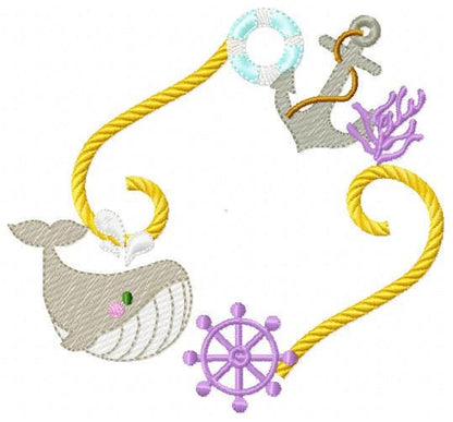 Whale Frame embroidery designs - Anchor embroidery design machine embroidery pattern - Ocean embroidery file - sea animal - Instant download