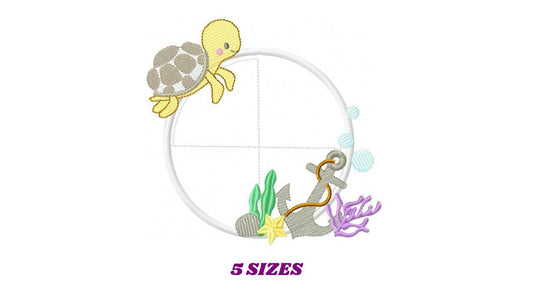 Turtle and seaweed Frame embroidery design - Ocean anchor embroidery designs machine embroidery pattern - Frame Applique - Instant download