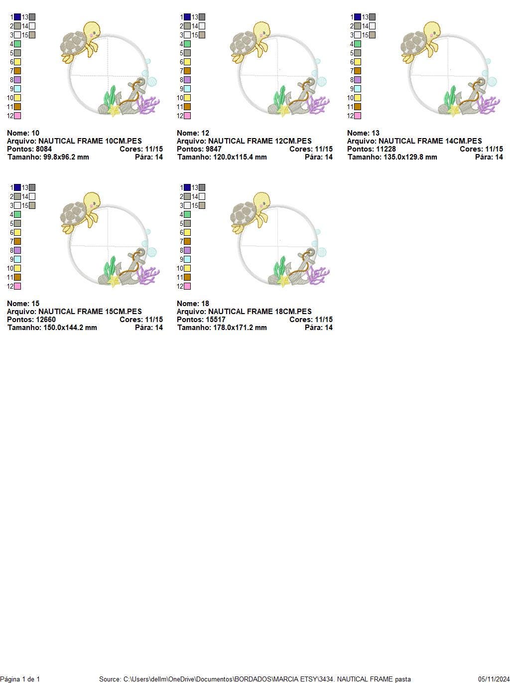 Turtle and seaweed Frame embroidery design - Ocean anchor embroidery designs machine embroidery pattern - Frame Applique - Instant download