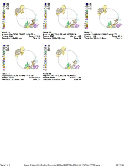 Turtle and seaweed Frame embroidery design - Ocean anchor embroidery designs machine embroidery pattern - Frame Applique - Instant download