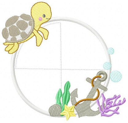 Turtle and seaweed Frame embroidery design - Ocean anchor embroidery designs machine embroidery pattern - Frame Applique - Instant download
