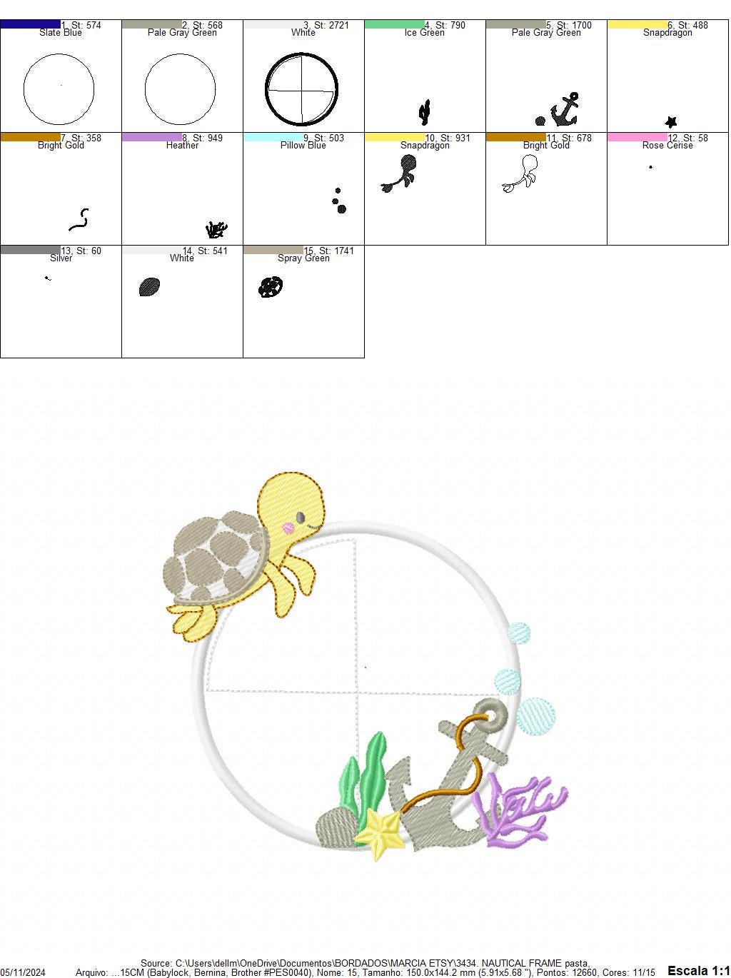 Turtle and seaweed Frame embroidery design - Ocean anchor embroidery designs machine embroidery pattern - Frame Applique - Instant download