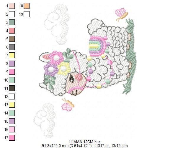 Llama embroidery design - Animal with flowers embroidery designs machine embroidery pattern - Baby girl embroidery file - Instant download