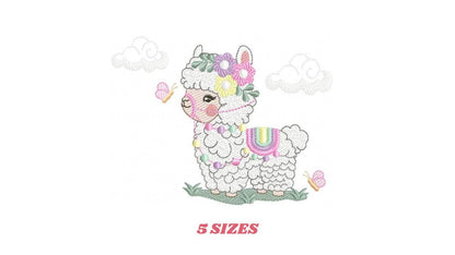 Llama embroidery design - Animal with flowers embroidery designs machine embroidery pattern - Baby girl embroidery file - Instant download