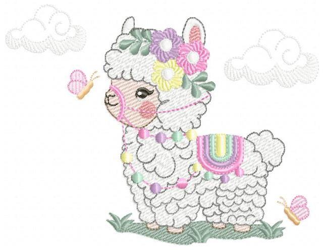 Llama embroidery design - Animal with flowers embroidery designs machine embroidery pattern - Baby girl embroidery file - Instant download