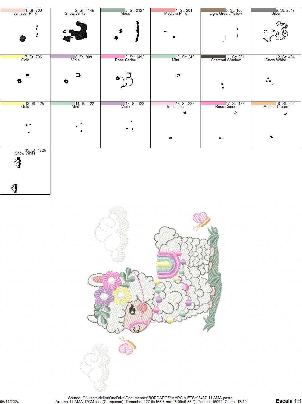 Llama embroidery design - Animal with flowers embroidery designs machine embroidery pattern - Baby girl embroidery file - Instant download