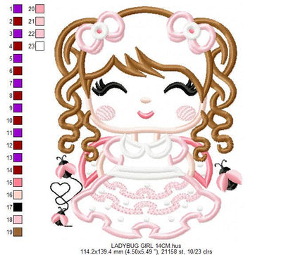 Ladybug girl embroidery designs - Baby girl embroidery design machine embroidery pattern - Toddler dressed us ladybug - Instant download pes
