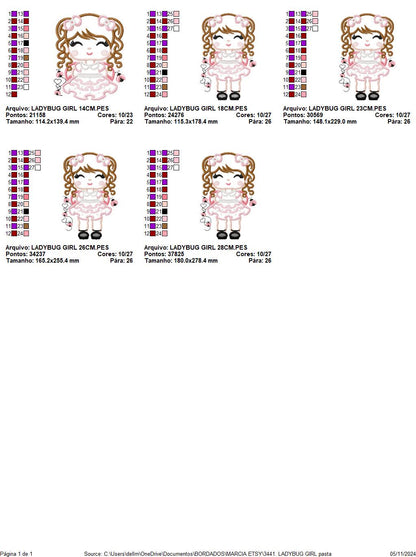 Ladybug girl embroidery designs - Baby girl embroidery design machine embroidery pattern - Toddler dressed us ladybug - Instant download pes