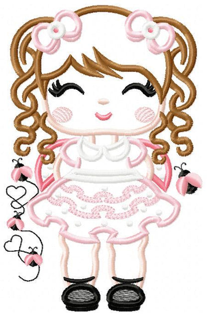 Ladybug girl embroidery designs - Baby girl embroidery design machine embroidery pattern - Toddler dressed us ladybug - Instant download pes